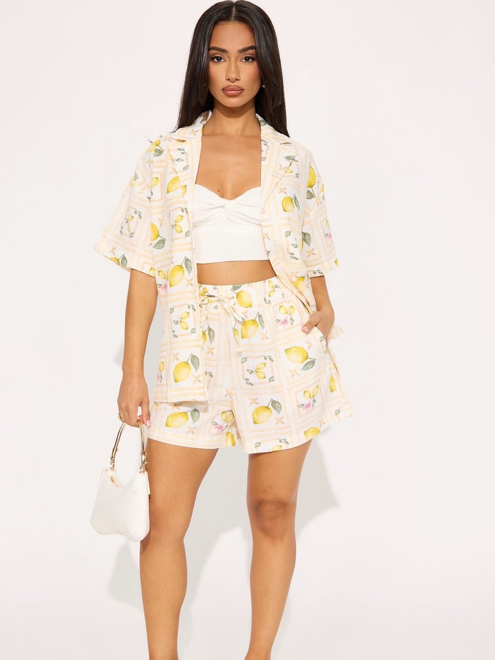 Fashion Nova White & Yellow Lemon Print Two-Piece Set